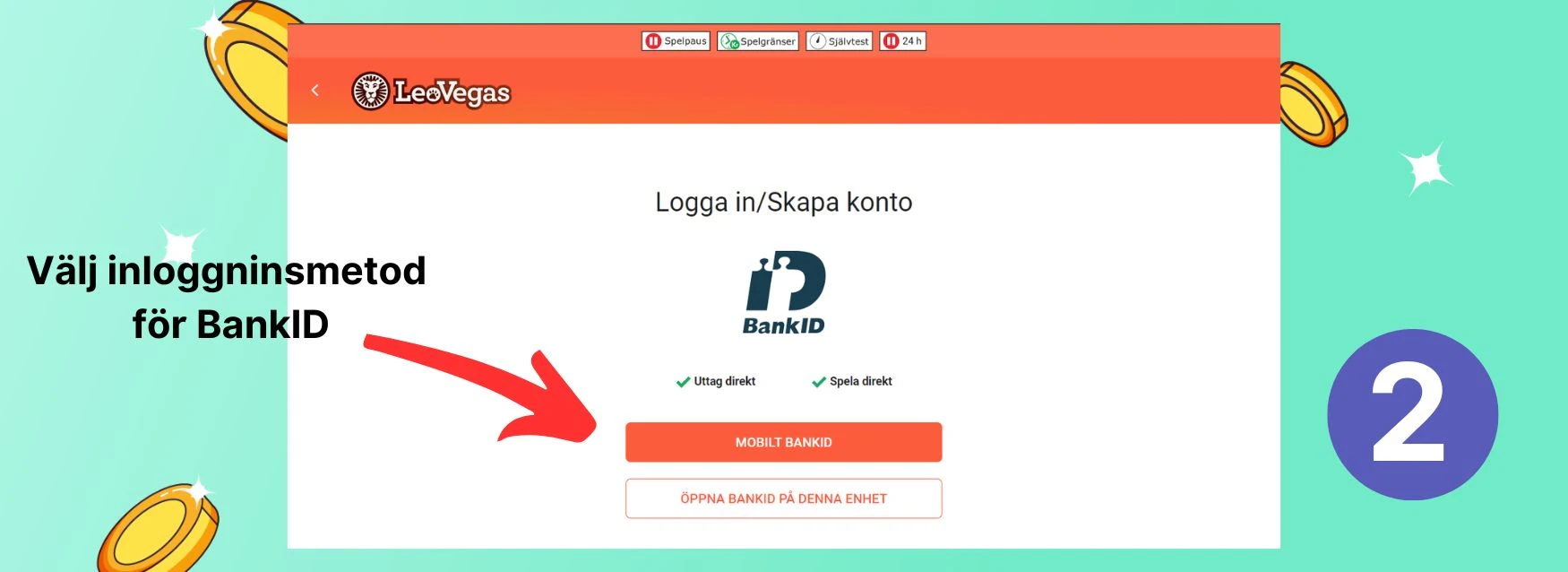 Välj typ av BankID-inloggning hos Leo Vegas