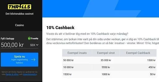 Thrills cashback