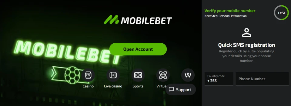 Mobilebet Casino registrering med mobilnummer