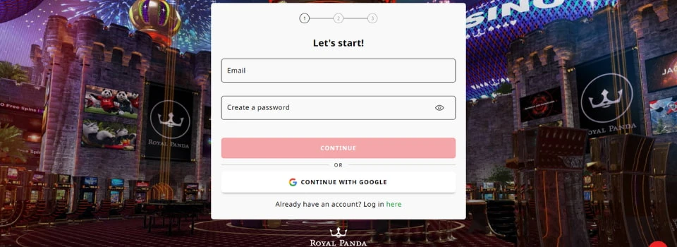 Royal Panda Casino registreringsformulär