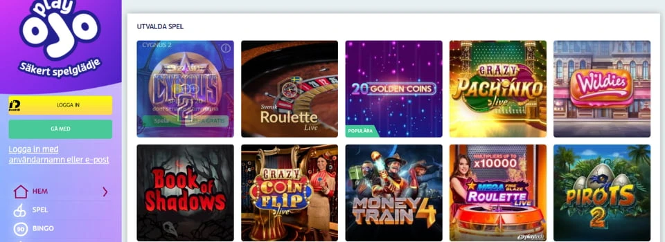 PlayOJO Casino spelautomater