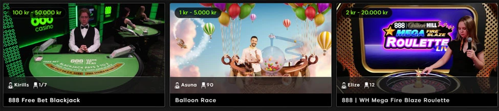 Live casino på 888 Casino.