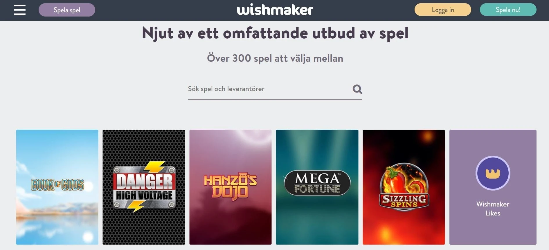 Spelutbud WIshmaker Casino