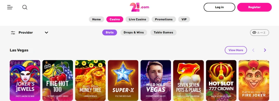 21.com Casino startsida