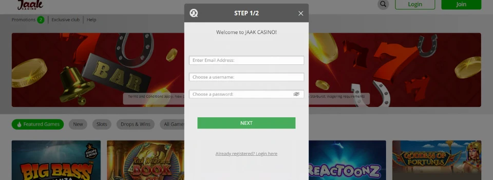 Jaak Casino fyll i uppgifter vid registrering