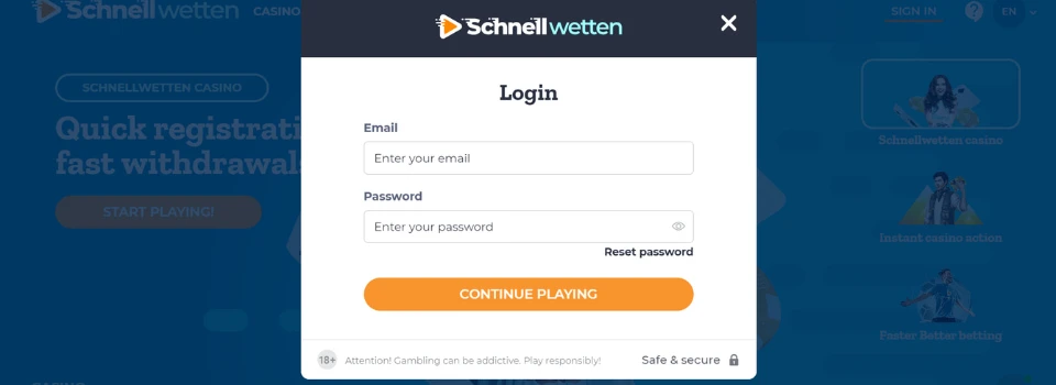 Schnellwetten Casino registrera ett konto