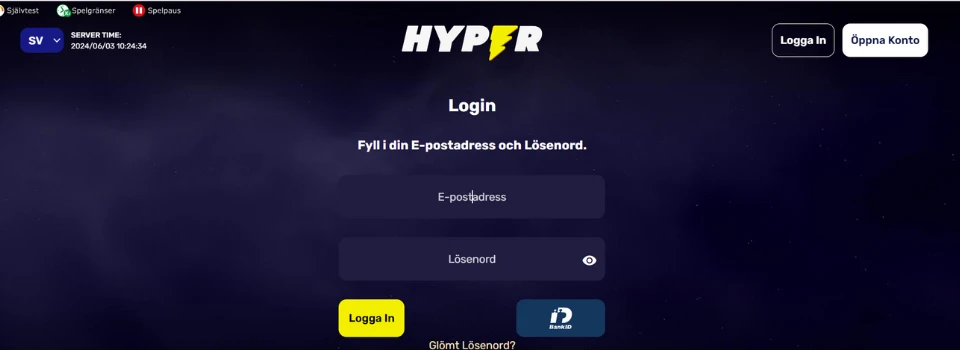 Hyper Casino hemsida