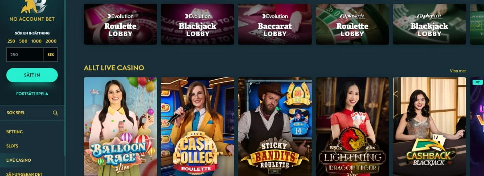No Account Bet live casinospel