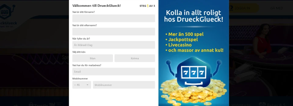 DrueckGlueck Casino registreringsformulär