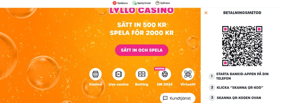 Swish QR-kod hos Lyllo Casino