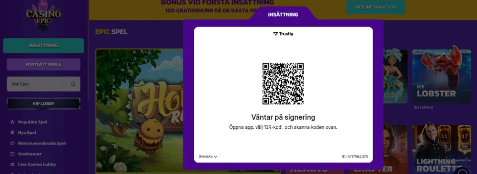 BankID QR-kod hos Casino Epic