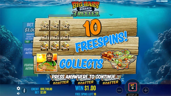 Free spins i Big Bass Bonanza 3 Reeler.